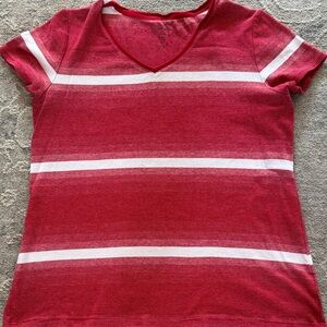 Croft & Barrow Red and White Striped V-Neck Tee